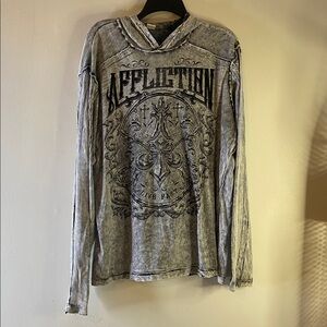 Vintage Affliction live fast  Embossed Long Sleeve lightweight hoodie L  In Gray
